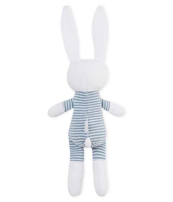 Doudou lapin bébé en jersey bleu FONTAINE/blanc MARSHMALLOW