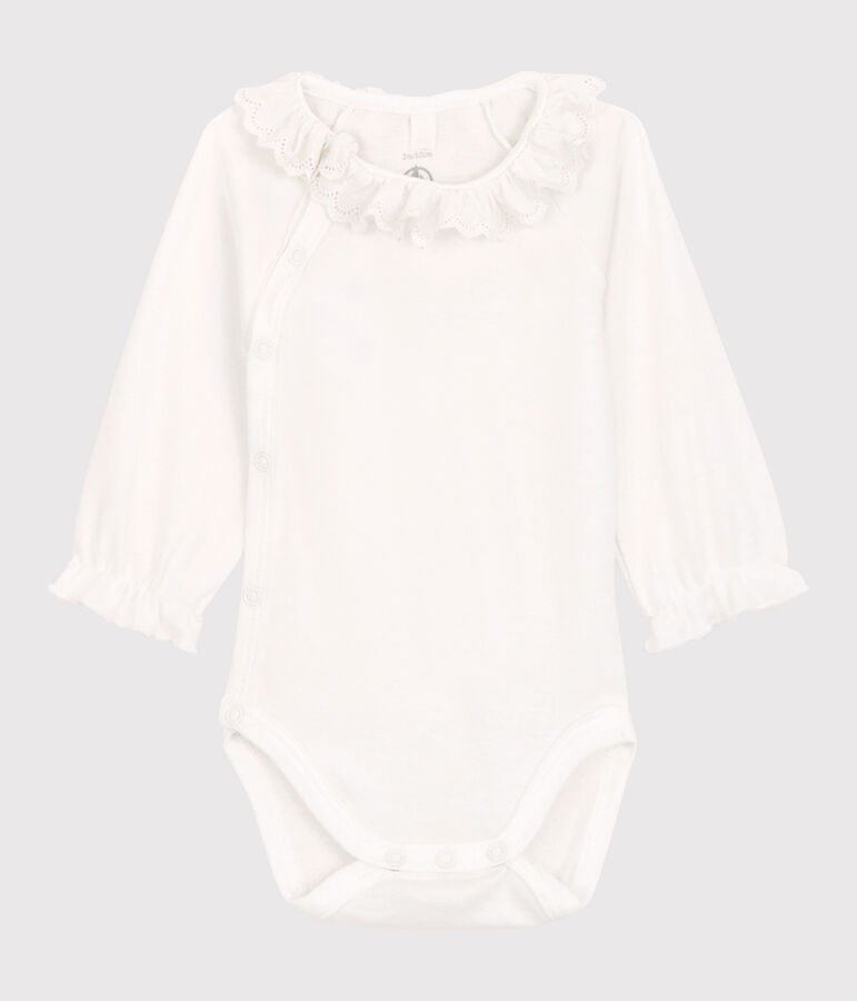 Body &agrave; col  b&eacute;b&eacute; fille en coton biologique blanc MARSHMALLOW