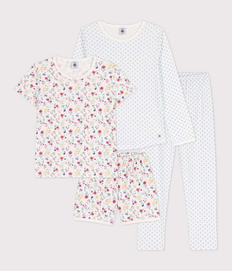 Lot de 2 pyjamas pois bleus et fleurs petite fille en coton multicouleur