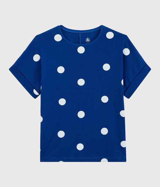 T-shirt en coton/lin imprimé Femme bleu SURF/blanc MARSHMALLOW