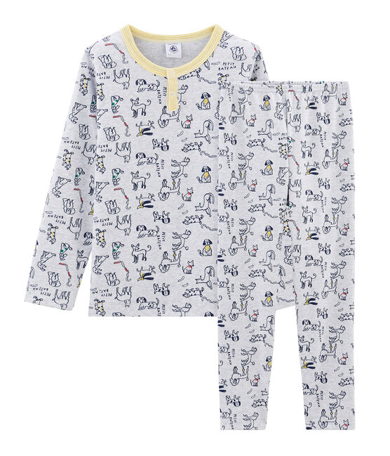 Pyjama en côte gris POUSSIERE/blanc MULTICO