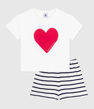 Pyjama short enfant en coton imprimé cœur