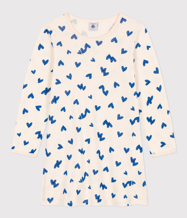 Chemise de nuit c&oelig;ur petite fille en coton &eacute;cru/multicouleur