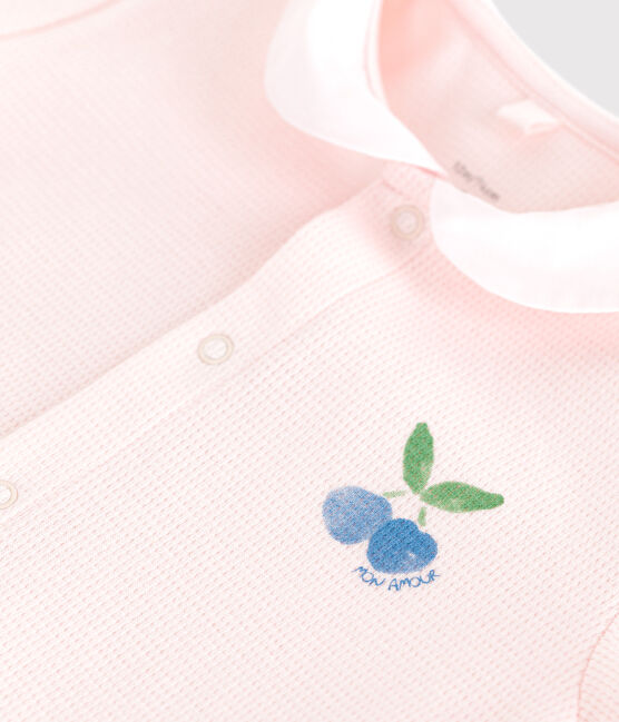 Combicourte bébé en coton et son col claudine rose FLEUR