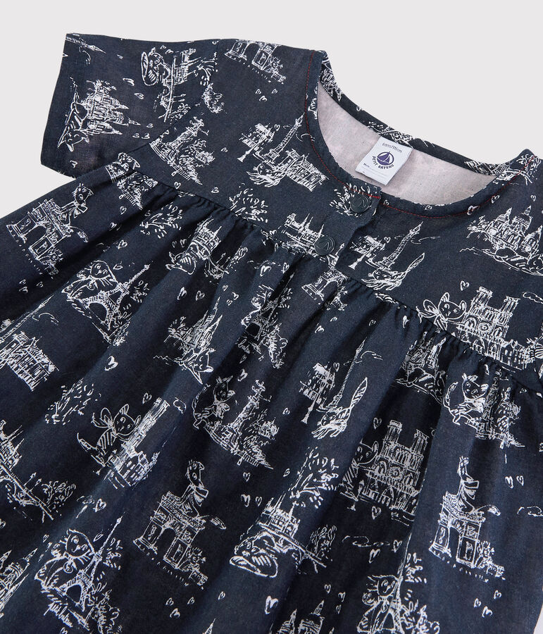 Blouse manches courtes en tubique enfant fille bleu SMOKING/blanc ECUME