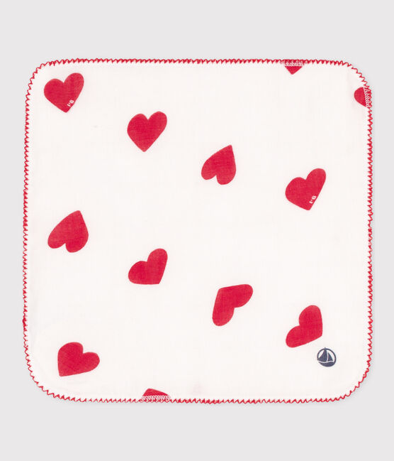 MOUCHOIR CŒUR BÉBÉ  EN GAZE DE COTON blanc MARSHMALLOW/rouge TERKUIT