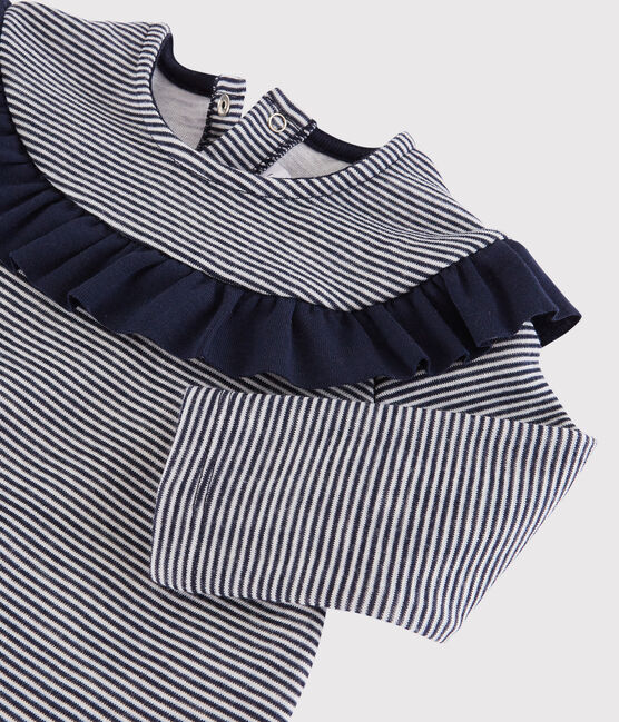 Blouse manches longues bébé fille bleu SMOKING/blanc MARSHMALLOW