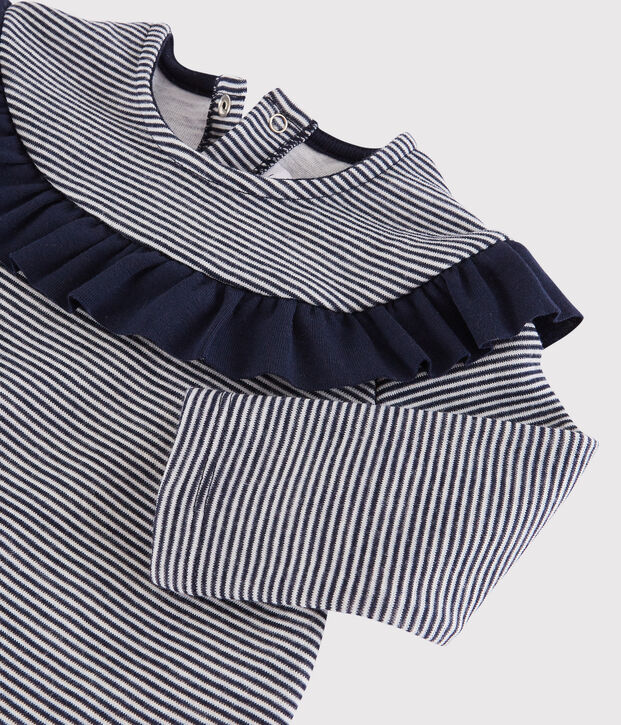 Blouse manches longues b&eacute;b&eacute; fille bleu/blanc