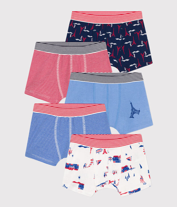 Lot de 5 boxers Paris en coton petit gar&ccedil;on multicouleur