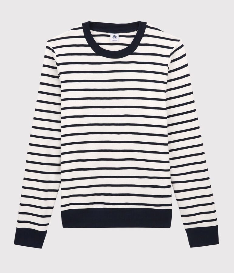 T-shirt marini&egrave;re en coton Femme blanc/bleu