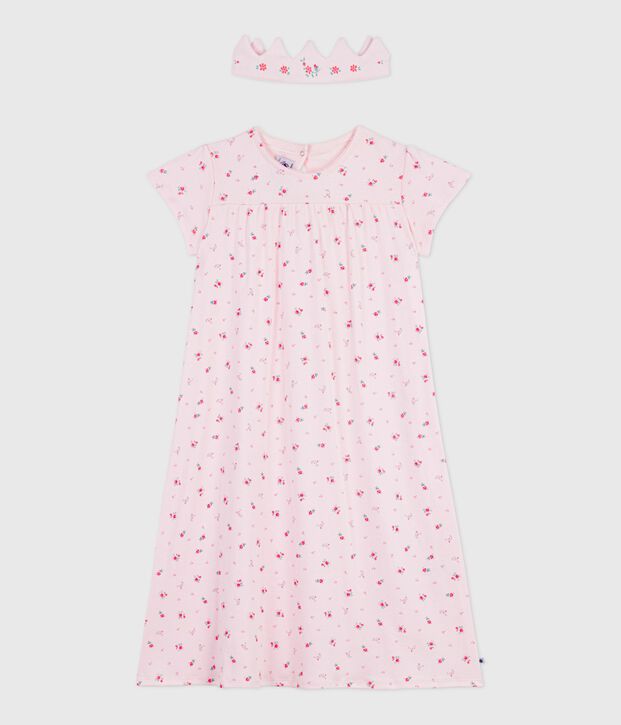 Chemise de nuit d&eacute;guisement et diad&egrave;me enfant en coton rose/multicouleur