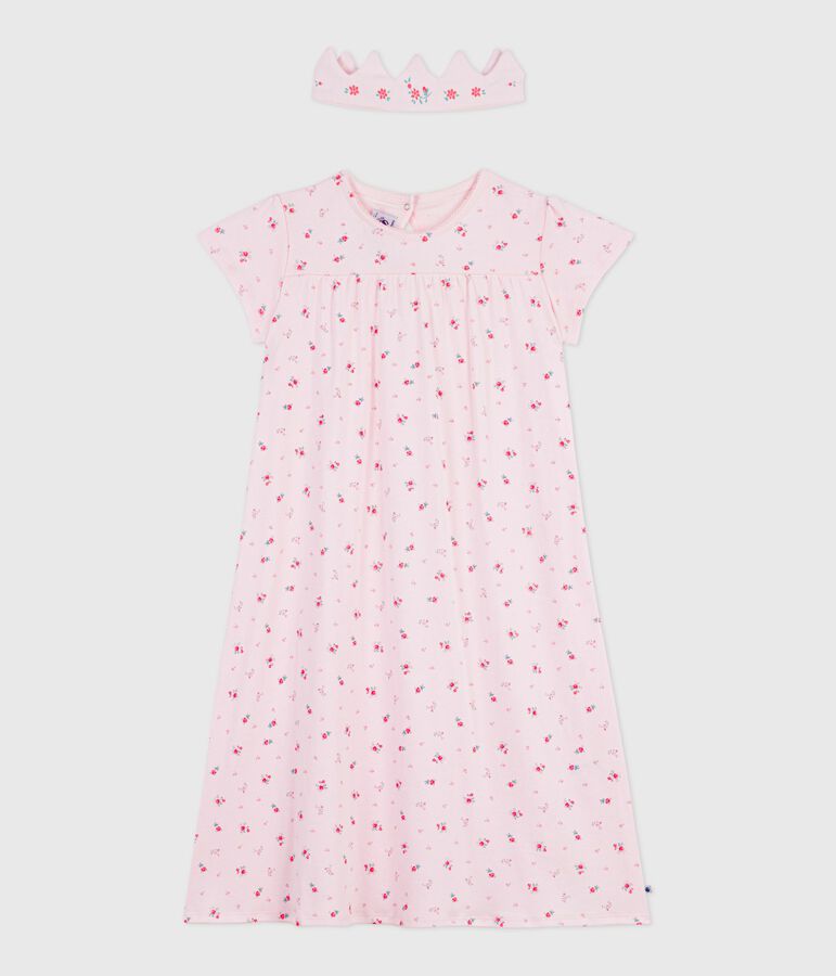 Chemise de nuit d&eacute;guisement et diad&egrave;me enfant en coton rose BARELY/ MULTICO