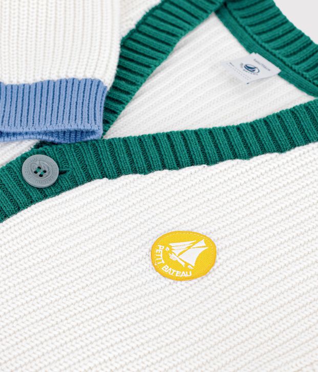 Cardigan enfant en coton uni blanc/multicouleur