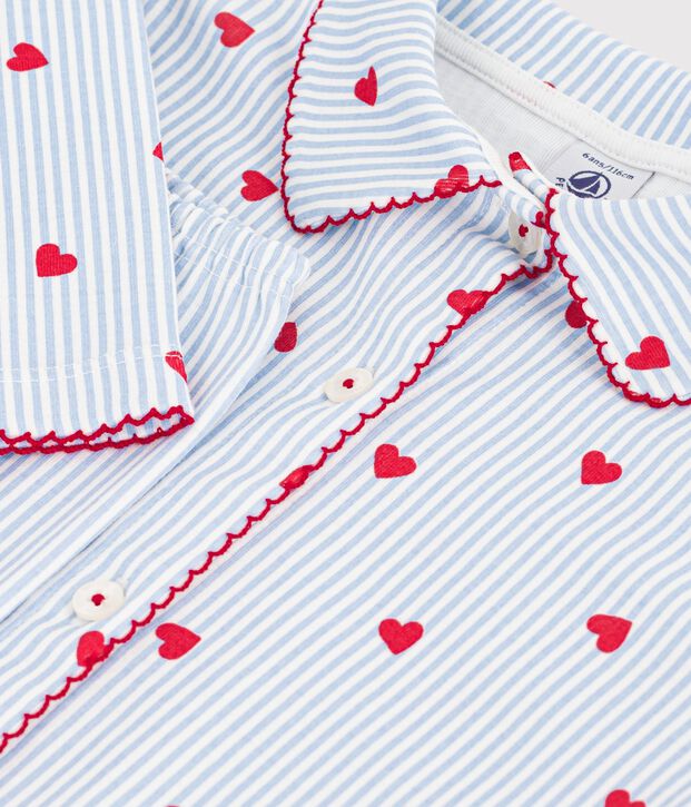 Pyjama boutonn&eacute; enfant en coton &agrave; c&oelig;urs blanc/multicouleur