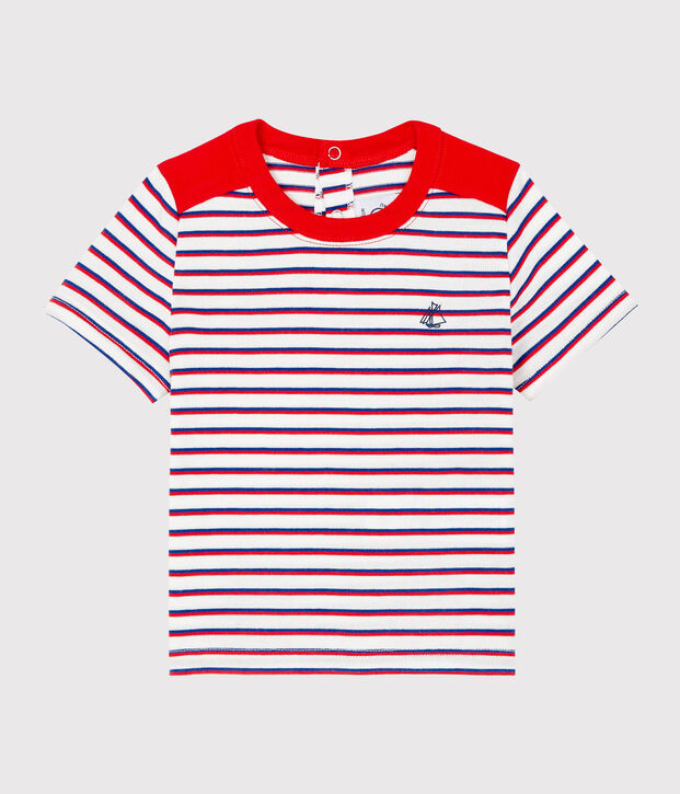 Tee shirt ray&eacute; b&eacute;b&eacute; gar&ccedil;on blanc/multicouleur