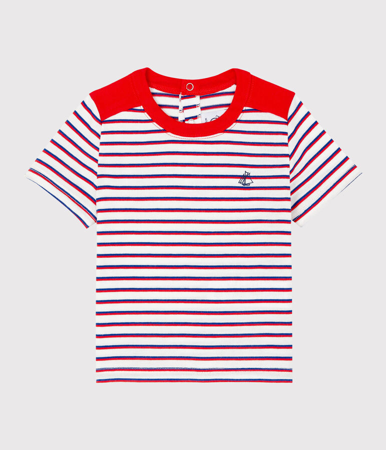 Tee shirt ray&eacute; b&eacute;b&eacute; gar&ccedil;on blanc MARSHMALLOW/blanc MULTICO