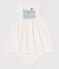 Robe blanche bébé en coton et son bloomer, imprimés à pois blanc MARSHMALLOW/blanc MULTICO