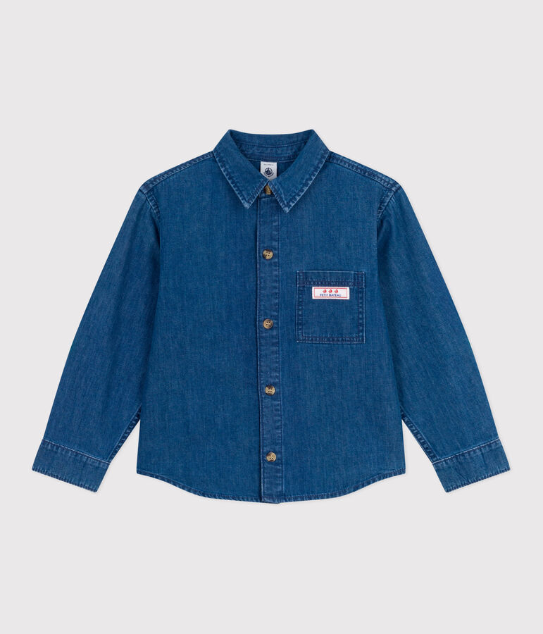 Chemise enfant en jean unie bleu DENIM MOYEN