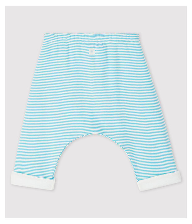 Pantalon doubl&eacute; &agrave; rayures bleues b&eacute;b&eacute; en coton biologique bleu/blanc