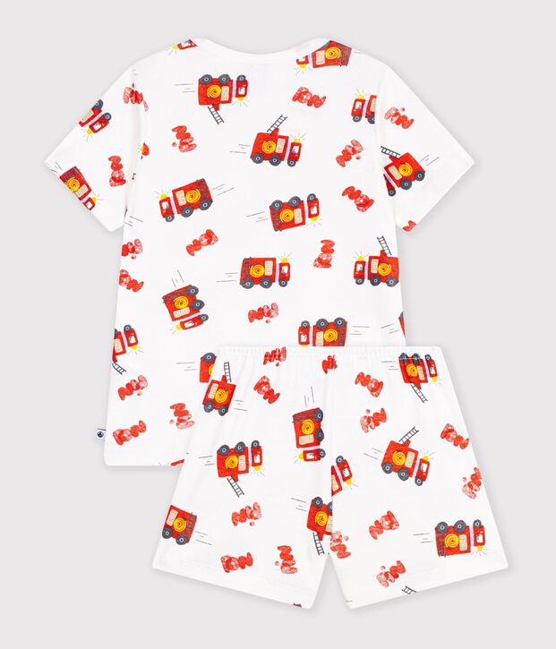 Pyjama short enfant en coton imprim&eacute; pompier blanc/multicouleur