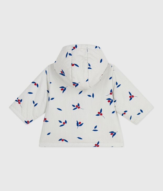 Manteau &agrave; capuche b&eacute;b&eacute; ouatin&eacute; en popeline imprim&eacute;e baie bleu/multicouleur