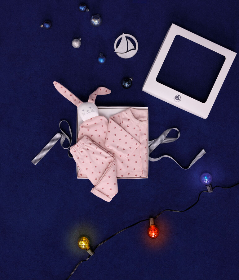 Ensemble coffret cardigan, pantalon et doudou en coton b&eacute;b&eacute; rose SALINE/ ROSEWOOD