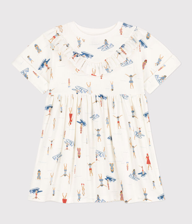 Robe manches courtes en coton enfant fille blanc/multicouleur
