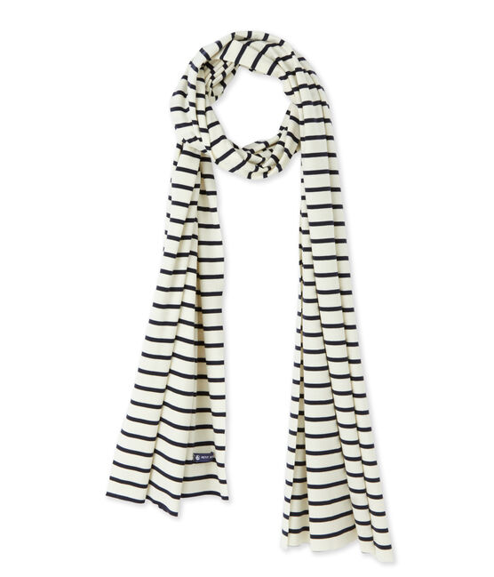 Echarpe femme à rayure marinière beige COQUILLE/bleu SMOKING