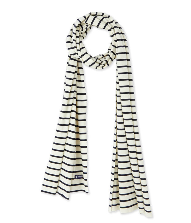 Echarpe femme &agrave; rayure marini&egrave;re blanc/bleu