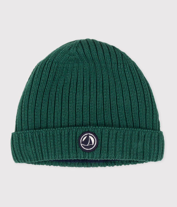 Bonnet b&eacute;b&eacute; en tricot doubl&eacute; en polaire vert