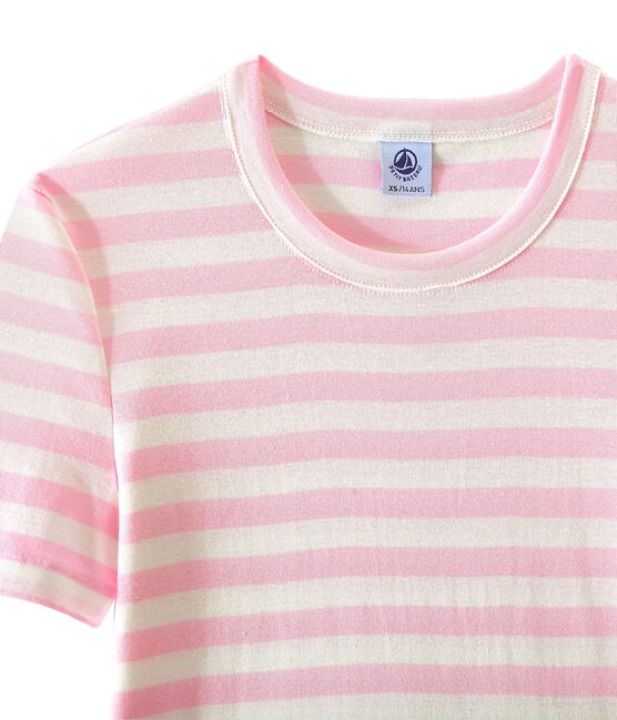 T-shirt femme en côte originale rayée rose BABYLONE/blanc MARSHMALLOW