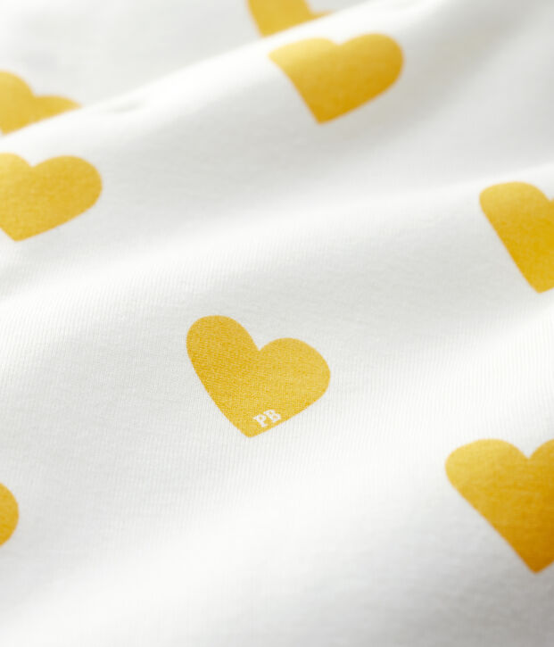 Combinaison longue c&oelig;urs jaunes b&eacute;b&eacute; fille en coton biologique blanc/jaune