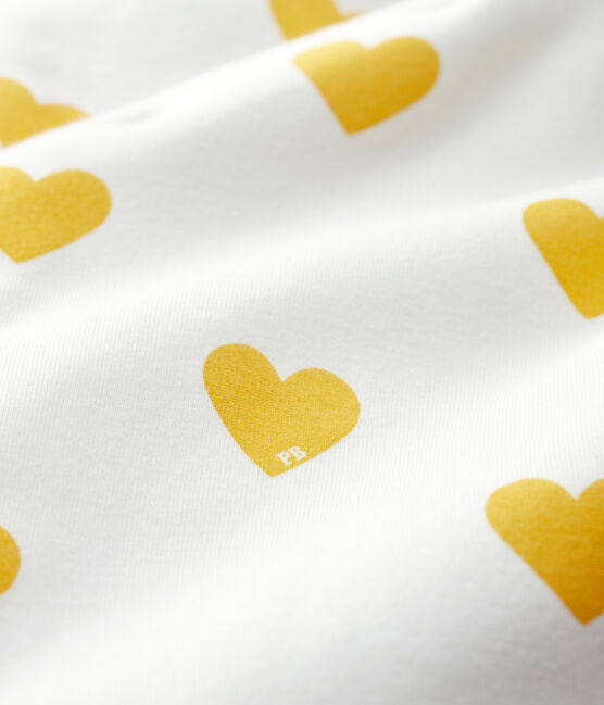 Combinaison longue cœurs jaunes bébé fille en coton biologique blanc MARSHMALLOW/jaune OCRE