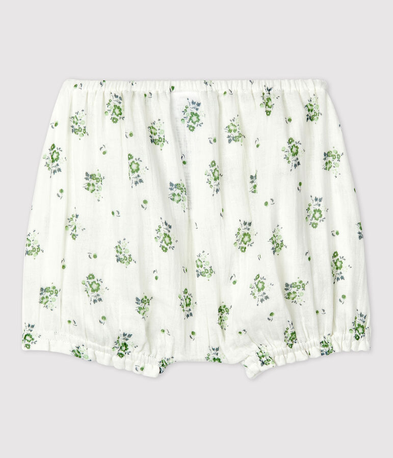 Culotte bloomer en gaze de coton bio b&eacute;b&eacute; blanc MARSHMALLOW/blanc MULTICO
