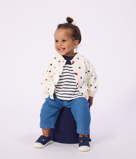 Veste teddy bébé en coton, imprimée à pois bleu MILK/ SOIR