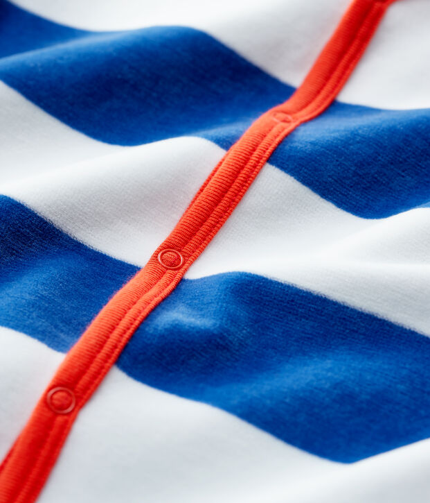 Dors-bien b&eacute;b&eacute; &agrave; rayures bleues en velours bleu/beige