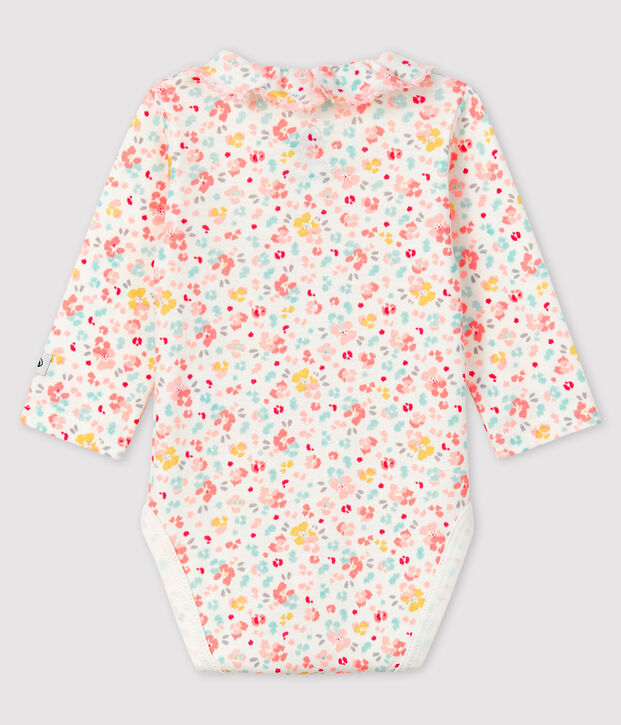 Body fleuri &agrave; col b&eacute;b&eacute; fille en c&ocirc;te blanc/multicouleur