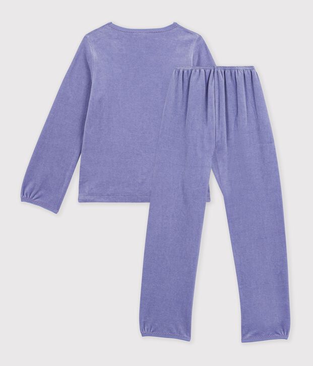 Pyjama enfant en velours &agrave; motif c&oelig;urs violet