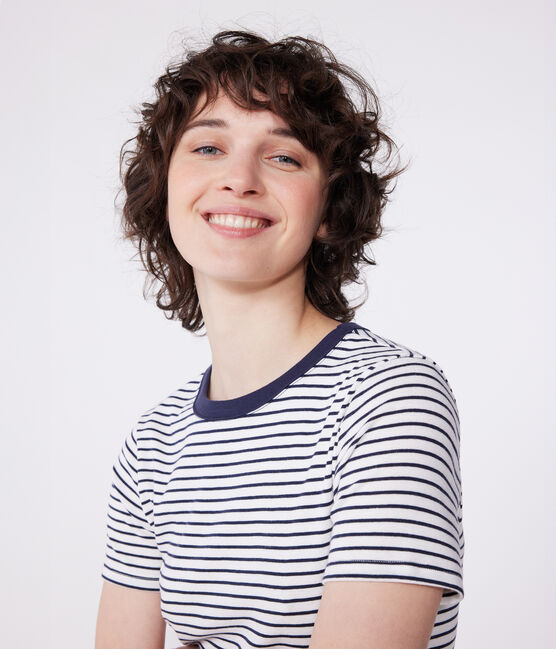 Tee-shirt l'Iconique en coton rayé femme blanc MARSHMALLOW/bleu SMOKING