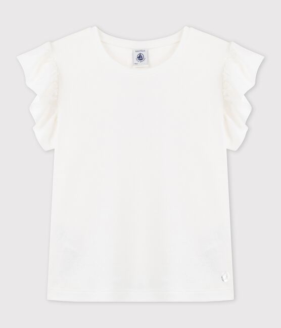 Tee-shirt manches courtes en coton enfant fille blanc MARSHMALLOW