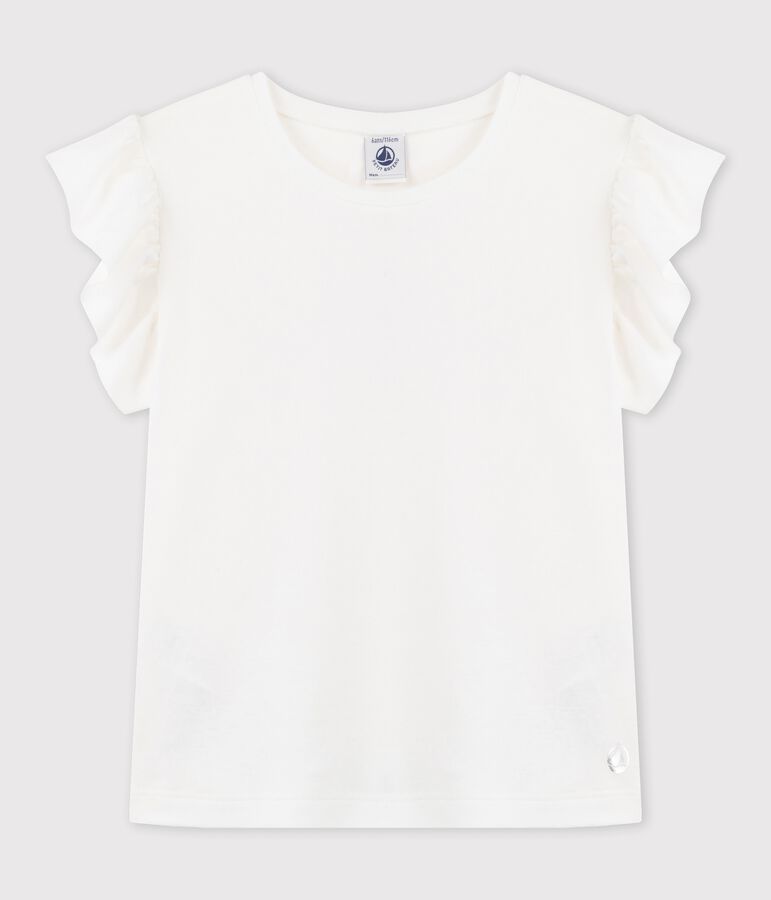Tee-shirt manches courtes en coton enfant fille blanc MARSHMALLOW