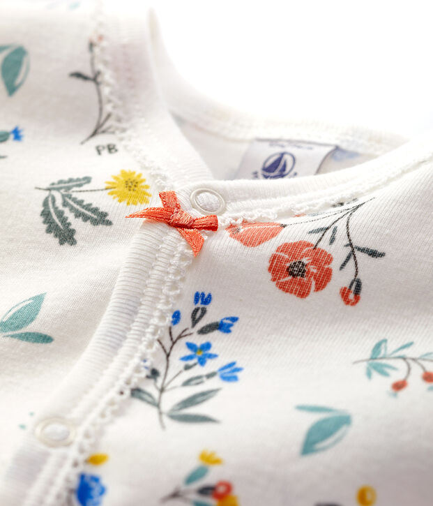 Dors-bien fleuri b&eacute;b&eacute; sans pieds en coton blanc/multicouleur