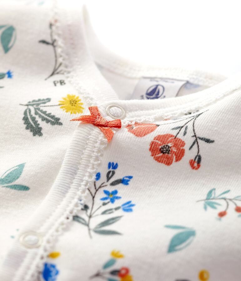 Dors-bien fleuri b&eacute;b&eacute; sans pieds en coton blanc MARSHMALLOW/blanc MULTICO