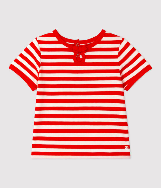 Tee-shirt manches courtes rayé en jersey bébé rouge PEPS/blanc MARSHMALLOW
