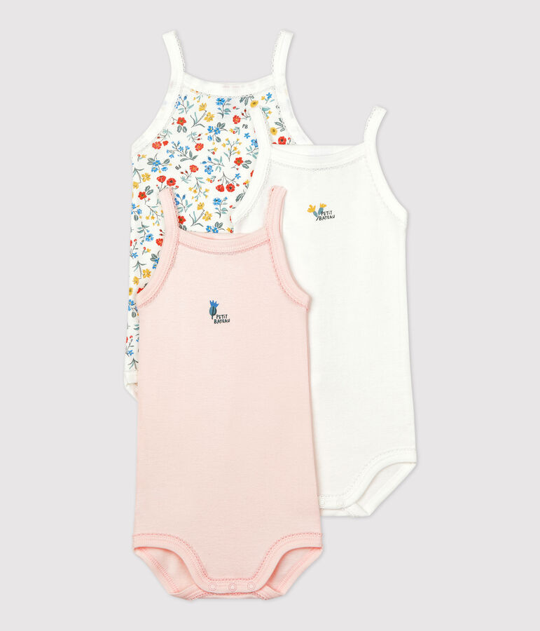 Lot de 3 bodies fleuris bretelles b&eacute;b&eacute; en coton multicouleur