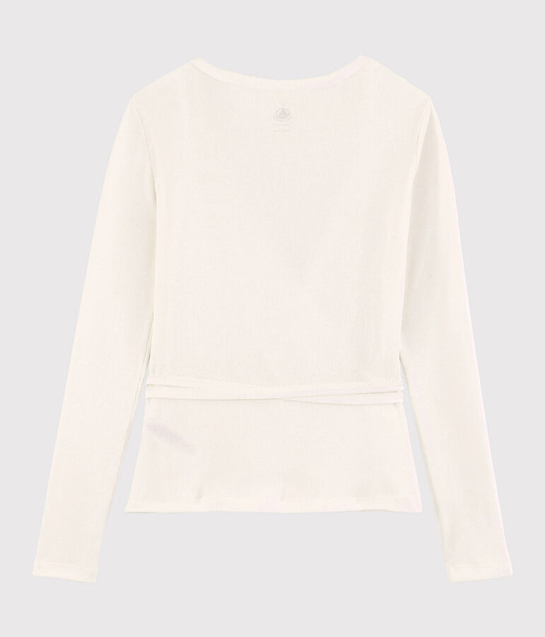 Cardigan cache-c&oelig;ur en coton l&eacute;ger Femme blanc MARSHMALLOW