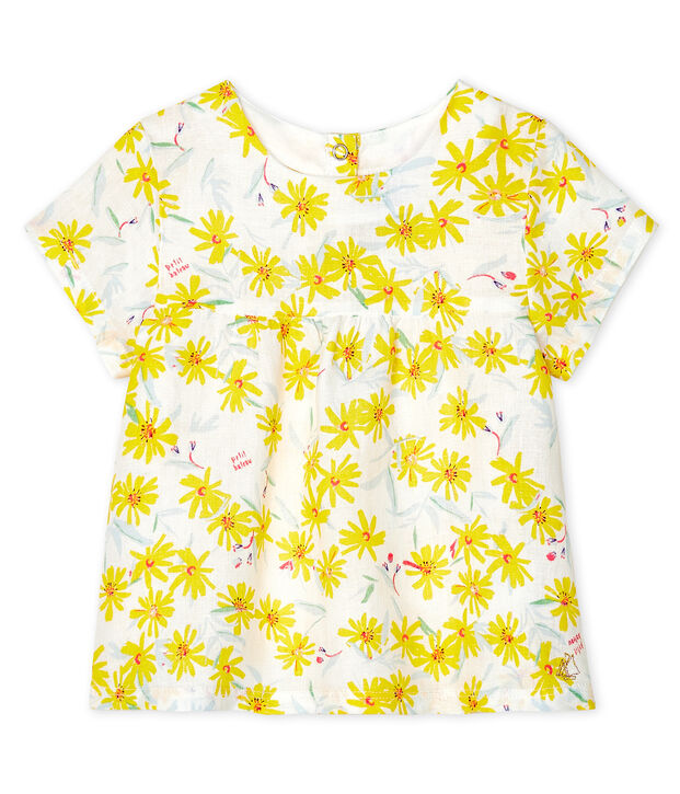 Blouse b&eacute;b&eacute; fille en lin blanc/multicouleur