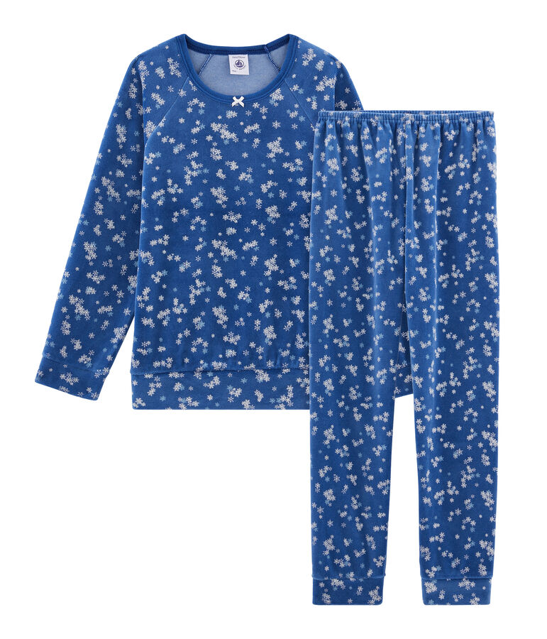 Pyjama petite fille en velours bleu/multicouleur