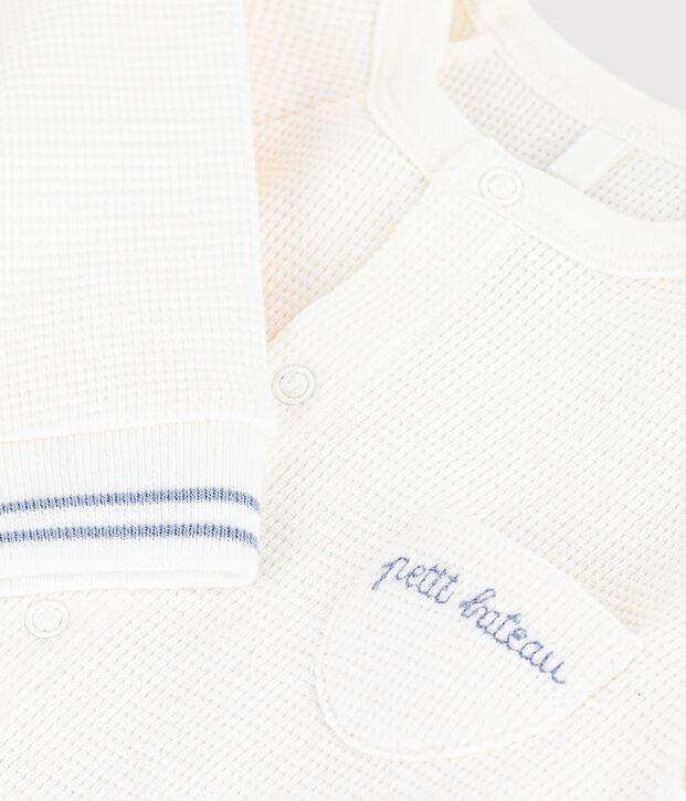Combinaison b&eacute;b&eacute; en coton uni blanc