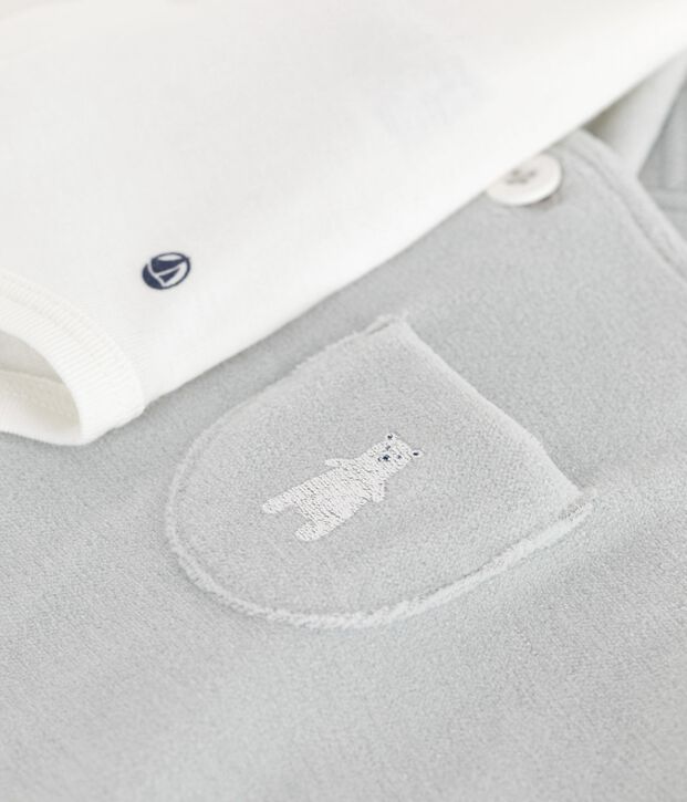 Ensemble salopette b&eacute;b&eacute; en coton uni et d&eacute;tails raffin&eacute;s bleu/blanc